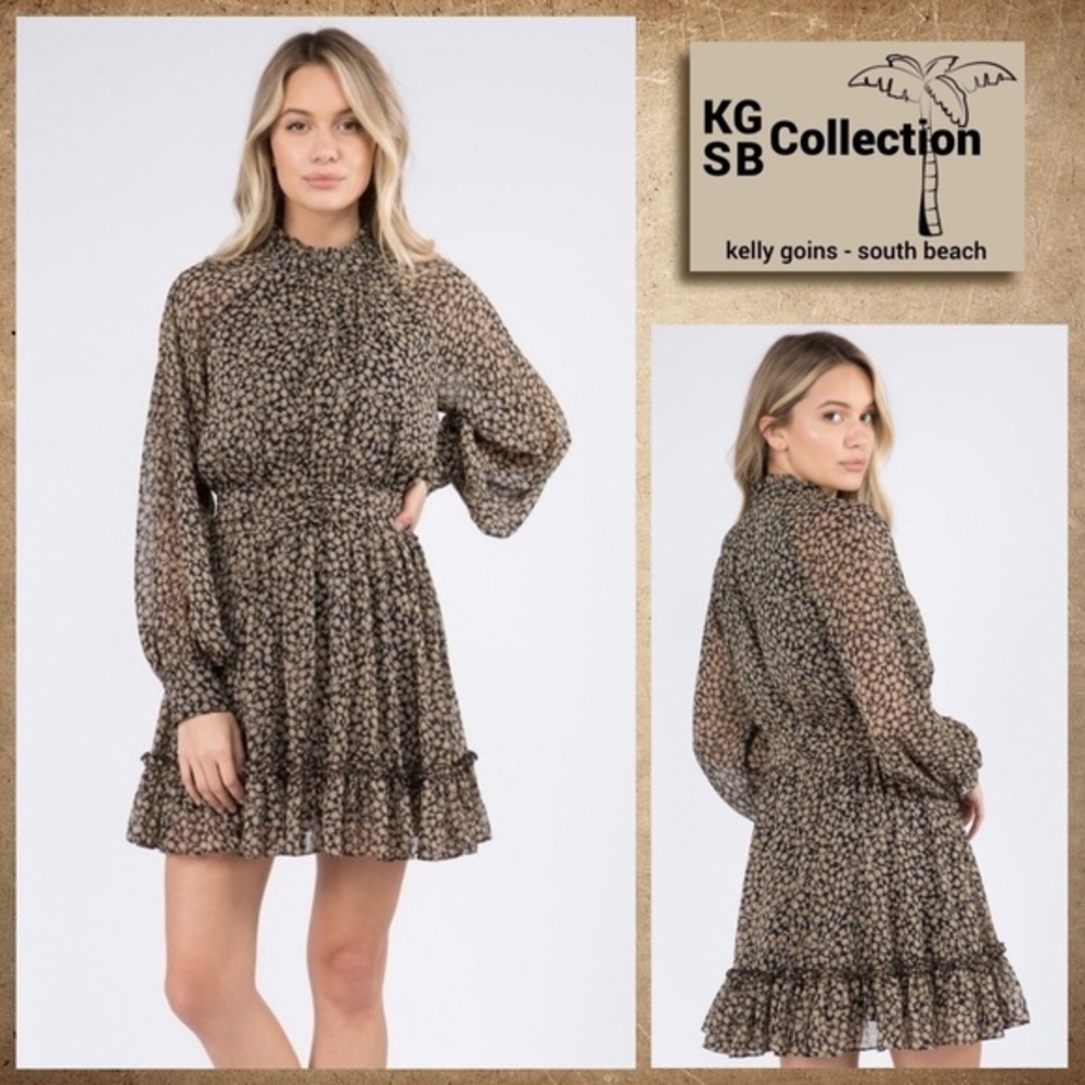📌 Whiteroom+Cactus Lux Cinched Waist Balloon Sleeve High Neck Ruffled Mini Dress